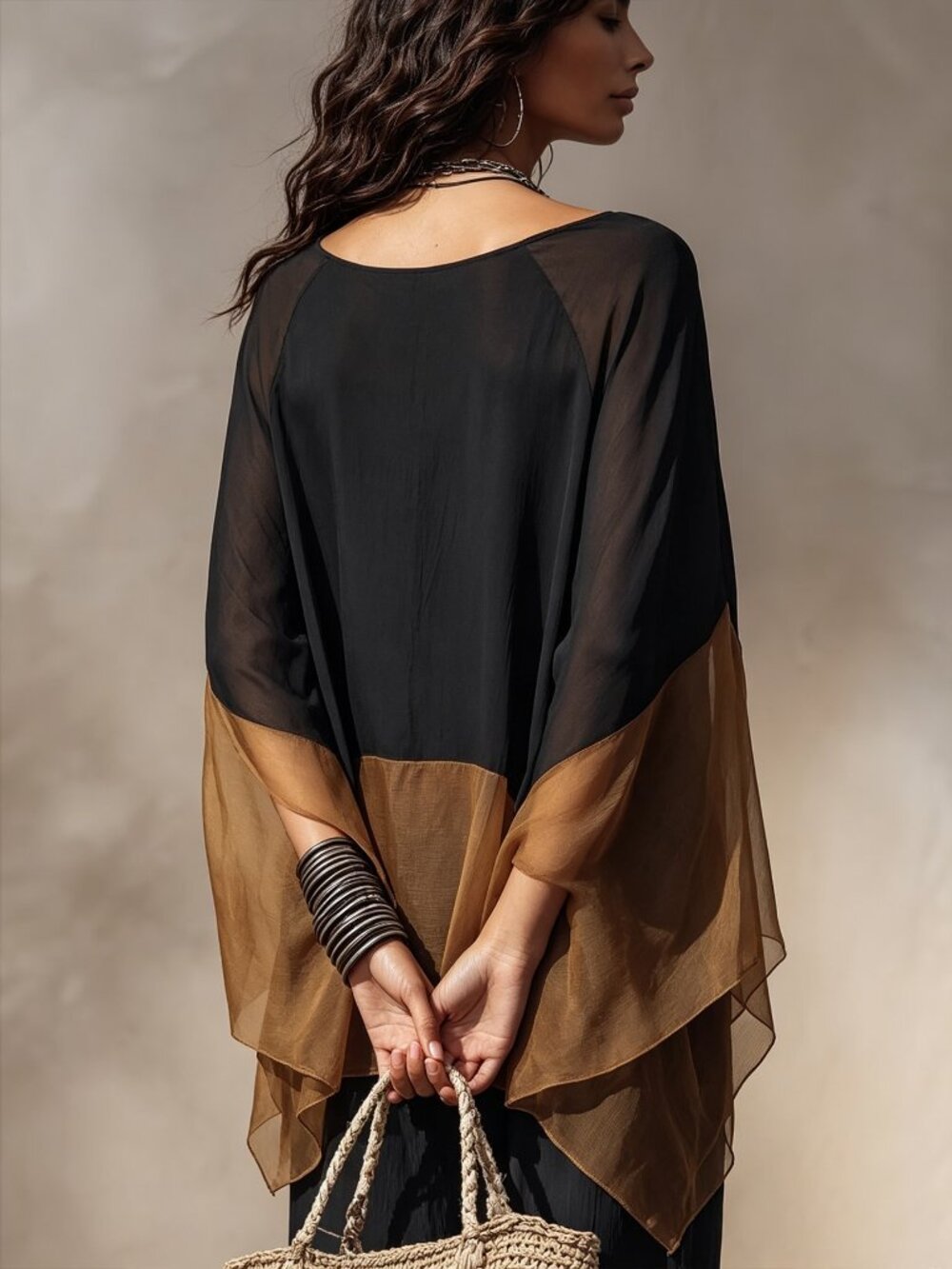 Multicolor Casual Women's Asymmetrical Deep V Split Sleeve T-Shirt - Picture 2 of 4